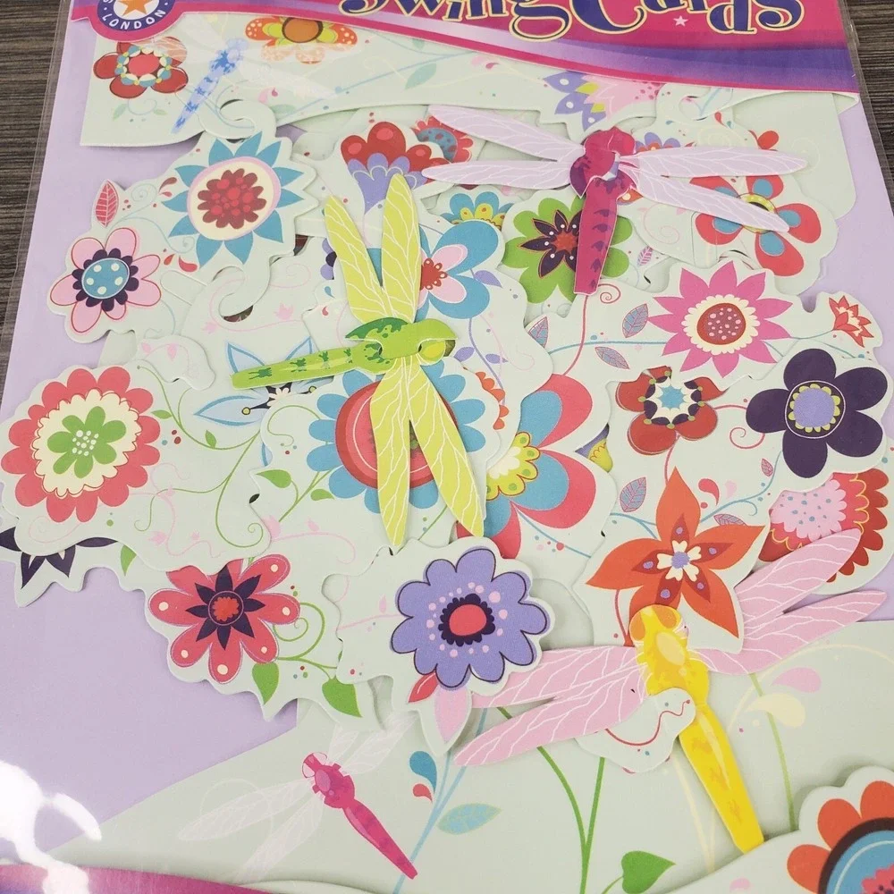 SWING CARD Dragonflies And Flowers‎ 3-D 3-Dimensional Pop-up Card 6x8